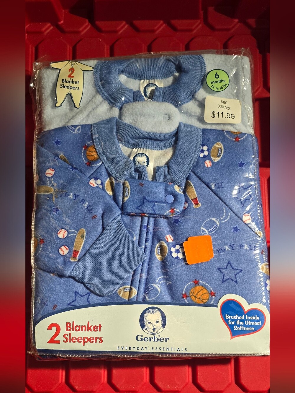 Gerber Blue Sports-Print Baby Blanket Sleepers (2-Pack)